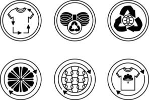 Black Icons of Recycled Textile Fibers. Labels, Tags for Packaging. Recycled Textiles, Wool, Polyester, Microfiber, Nylon and Cotton. Fabric Concept vector