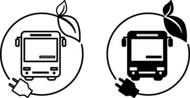Ecological Transport icons. Black and White Icons of Bus and Leaves. Ecology and Environmental Protection Concept vector