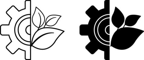 Green Technology Icons. Black and White Icons of Gears and Plants. Concept of Environmental Protection and Innovation vector