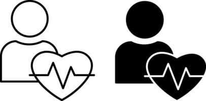 Cardiogram Icons. Black and White Icons of Human and Pulsating Heart. Health and Medical Concep vector