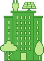 Colored Green City Icon. Icon of a Multi-Storey House with Solar Panels and Trees. Ecology and Environmental Protection Concept vector
