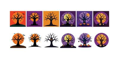 Halloween tree set background and without background vector