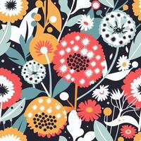 bright flowers on a dark background pattern vector