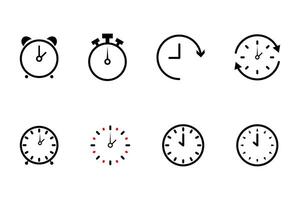 Timer clocks and clock icons set. Timer clock alarm watch collection illustration. vector