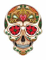 Fancy sugar skull and vintage art day of the dead design by hand drawing on paper and make graphic . vector