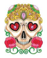 Skull head vintage art eyes heart day of the dead design by hand drawing on paper and make graphic . vector