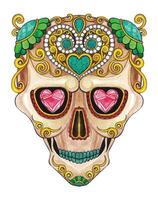 Gems and diamond vintage skull day of the dead design by hand drawing on paper and make graphic . vector