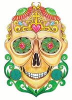 Vintage art and gems sugar skull day of the dead design by hand drawing on paper and make graphic . vector