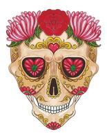 Surreal art flowers and skull day of the dead design by hand drawing on paper and make graphic . vector