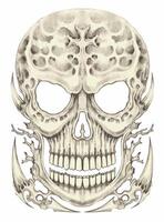Surreal art skull tattoo design by hand drawing on paper and make graphic . vector