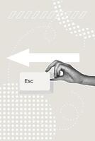 Fashionable halftone collage. ESC key combination. Return to previous, exit application. Keyboard, computer, keyboard shortcut, laptop, input device, hotkeys. vector