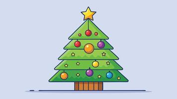 A colorful Christmas tree with ornaments and a star placed against a light blue background, celebrating the holiday season in a cheerful and festive atmosphere vector