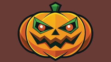 A colorful and expressive jack o' lantern with sharp features sits against a green background during the Halloween season, showcasing creativity and festive spirit vector