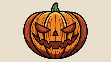 A spooky Halloween pumpkin with a menacing grin and glowing eyes, showcasing traditional autumn colors, designed to evoke a festive atmosphere during the fall season vector