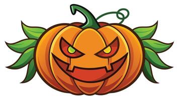A whimsical carved pumpkin with sharp features and glowing eyes, set against a vibrant orange background, capturing the essence of Halloween festivities and autumn celebrations vector