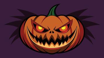 A fierce, glowing jack o' lantern with sharp teeth and glowing eyes, perfect for Halloween celebrations and spooky decorations in the evening vector