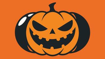 A spooky jack o' lantern with a menacing grin features prominently against a vibrant orange background, capturing the essence of Halloween decorations and festivities vector