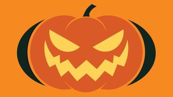 A spooky jack o' lantern with a menacing grin features prominently against a vibrant orange background, capturing the essence of Halloween decorations and festivities vector