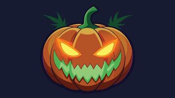 A sinister jack-o -lantern with glowing eyes and a jagged grin, set against a dark background, captures the spooky essence of Halloween celebrations vector