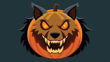 A fierce werewolf emerging from a carved pumpkin, showcasing its menacing expression during a Halloween celebration vector
