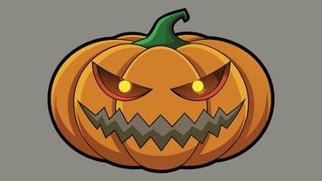 A spooky carved pumpkin with a mischievous expression and a twisted stem, set against a warm brown background during the Halloween season vector