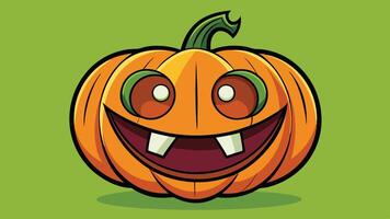 A cheerful cartoon pumpkin with a big grin and sharp teeth, perfect for Halloween festivities and seasonal decorations vector