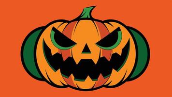 A spooky jack o' lantern with a menacing grin features prominently against a vibrant orange background, capturing the essence of Halloween decorations and festivities vector