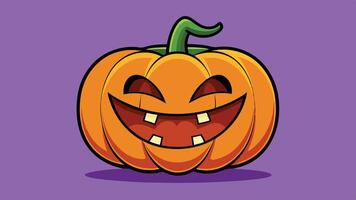 A cheerful Halloween pumpkin with a wide grin and sharp teeth, set against a green background, captures the spirit of festive decorations and seasonal fun vector