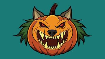 A fierce werewolf emerging from a carved pumpkin, showcasing its menacing expression during a Halloween celebration vector