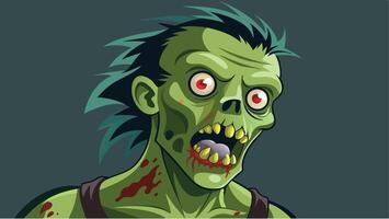 A distressed cartoon zombie with exaggerated features and a tattered shirt screams in fear, set against a soft, muted background vector