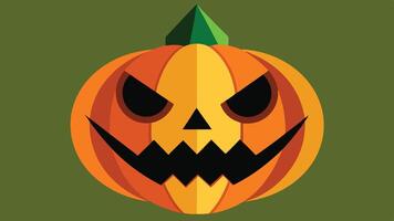 A colorful and expressive jack o' lantern with sharp features sits against a green background during the Halloween season, showcasing creativity and festive spirit vector