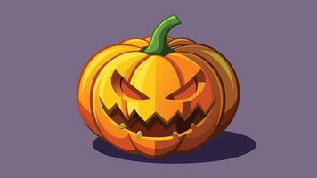 A carved Halloween pumpkin with a mischievous expression, sitting against a purple background during the spooky season vector