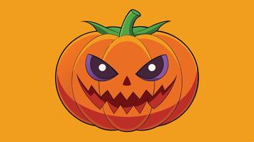 A mischievous Halloween pumpkin with a wicked grin and vibrant colors set against an orange background, perfect for autumn decorations and festivities vector