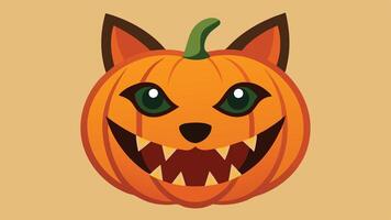 A cheerful cartoon cat face design with pumpkin features, perfect for Halloween decorations, showcasing a playful vibe against a simple background vector