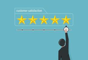 Satisfaction and positive feedback concept. Customer giving five stars rating. Review and Service rating vector