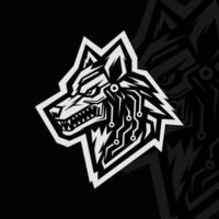 A black and white logo of a wolf head vector