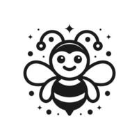 A black and white bee icon with stars vector