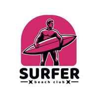 surfer logo with a combination of a man, waves, beach in isolated white background vector