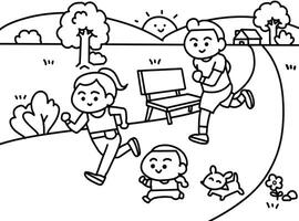 Running at the park coloring pages style. vector