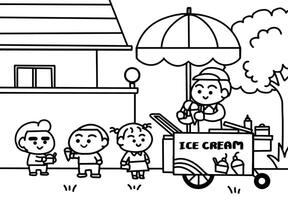 Ice Cream cart coloring pages style. vector