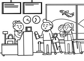 Check in at the Airport coloring pages style. vector