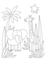A coloring page featuring an elephant and a giraffe, designed for creative coloring activities vector
