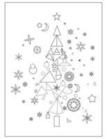 A Christmas tree coloring page featuring stars and various shapes for creative coloring activities vector