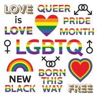 Set of LGBTQ pride flag rainbow colours symbols and icons vector