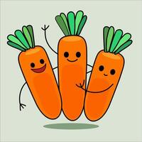 All carrot together. Cute orange Vegetable hug with smile on soft green background. It can be used for icon mascot logo. All object use strong line vector