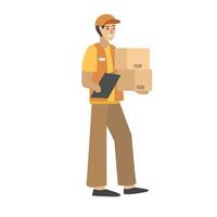 Post delivery service. Courier delivery package. Warehouse delivery service. Warehouse worker. Courier delivery package. Fast distribution. Express distribution. Online shopping distribution. Postman vector