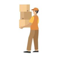 Postman delivery package. Courier delivery packet. Warehouse delivery service. Warehouse worker. Courier delivery package. Fast distribution. Express distribution. Online shopping distribution. vector