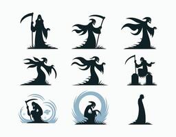 Grim Reaper Standing Tall Silhouette EPS Template Illustration vector