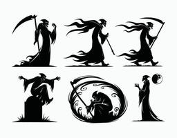 Crouching Grim Reaper Silhouette EPS Template vector