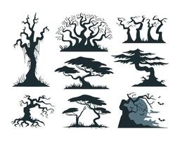 Dark Tree Shapes Collection EPS Template Illustration vector
